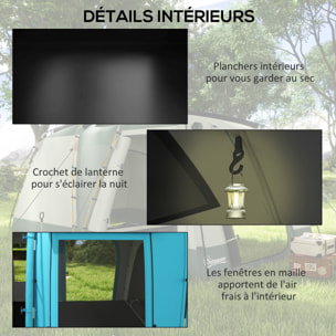 Tente de camping 3-4 pers. 2 chambres 4 portes 4 fenêtres sac bleu