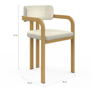 Chaises Elsa avec accoudoirs en tissu beige et pieds métal - lot de 2