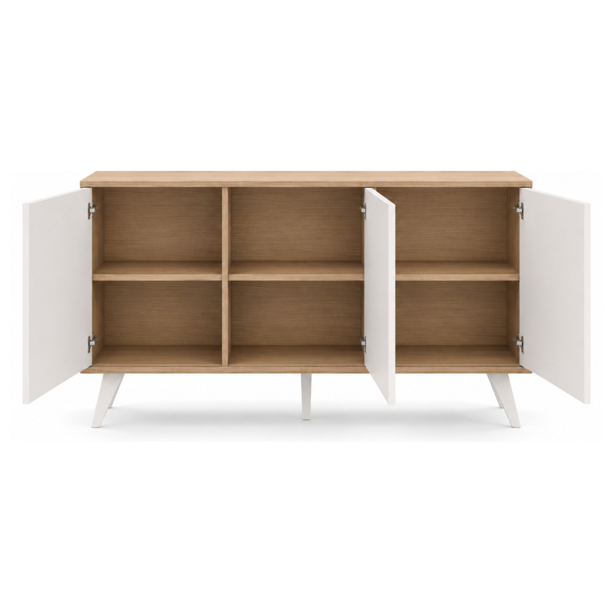 Credenza Moderna Madia 3 Ante Senza Maniglie Design Minimal Con Piedini RialzatiPer Soggiorno Ingresso Corridoio 154 x 72 x 40 Cm Bianco e Rovere