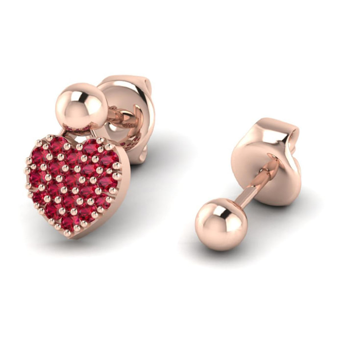 Orecchini Love Makes a Family Cuore-Sfera 4 mm Argento Rosè Pietre Rosse