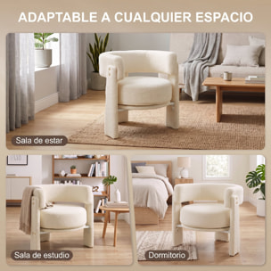 HOMCOM Butaca de Salón, Tapizado en Borreguito, Sillón de Salón, con Cojín Lumbar, Asiento Profundo, Acolchado Grueso y Reposabrazos Integrados, para Dormitorio, Lectura, Blanco Crema