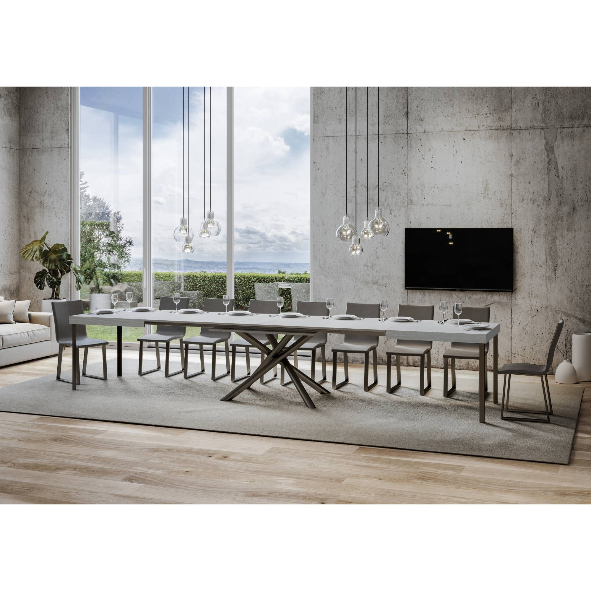 Mesa extensible 90x180/440 cm Famas Fresno Blanco estructura Antracita