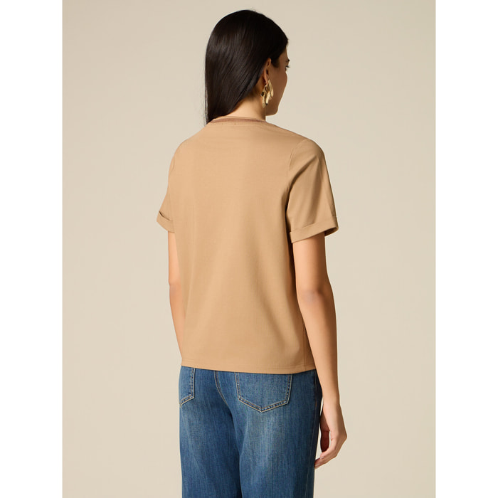 Oltre - T-shirt con ricamo lettering - Beige