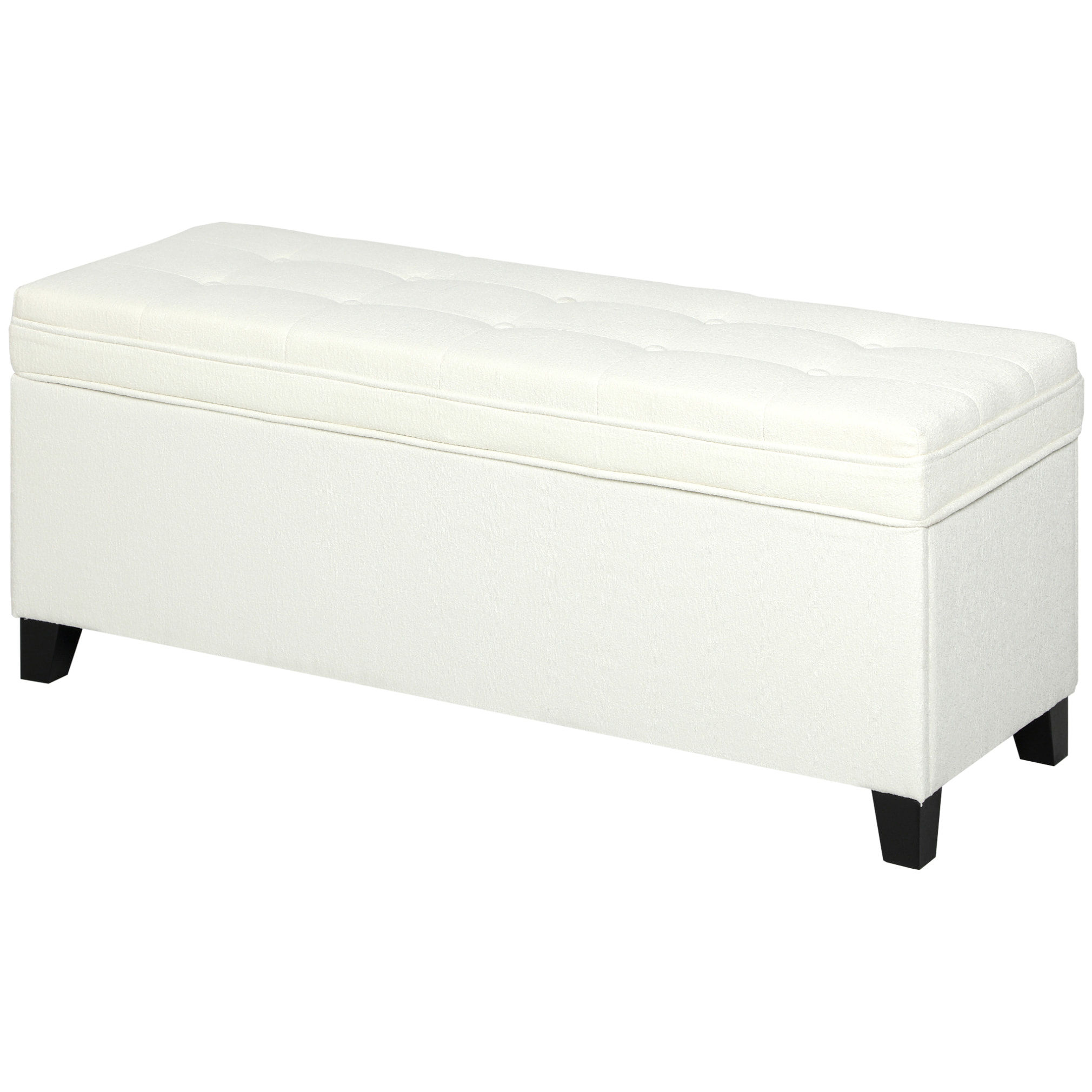 Banquette bout de lit coffre design Chesterfield dim. 120 x 40 x 48 cm tissu écru