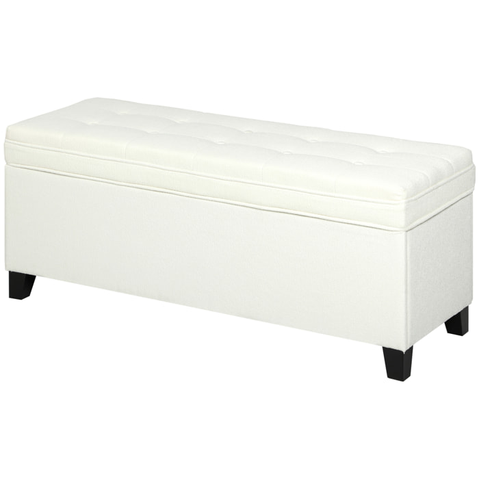 Banquette bout de lit coffre design Chesterfield dim. 120 x 40 x 48 cm tissu écru