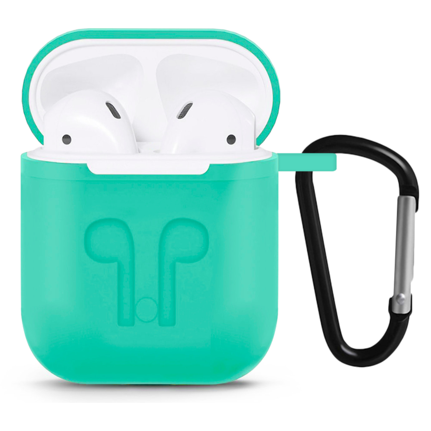 DAM Funda de silicona para base de carga de AirPods, con mosquetón 4x2x5 Cm. Color: Verde