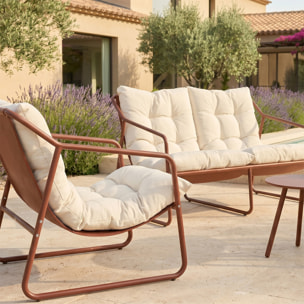 Salon de jardin 4 places terracotta et beige avec tables basses ANTHI