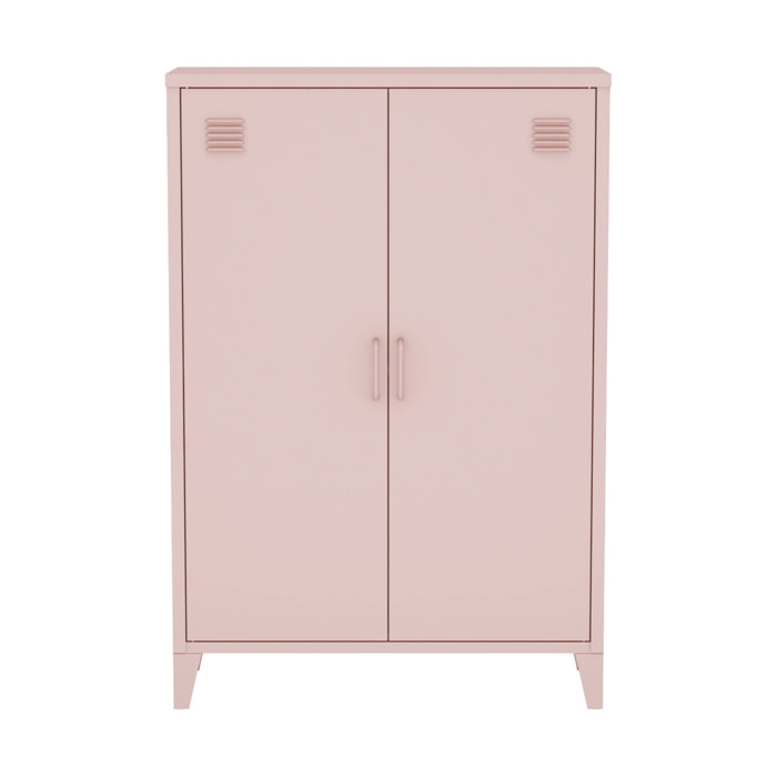 Commode/armoire en métal rose. 2 espaces de rangement. casiers