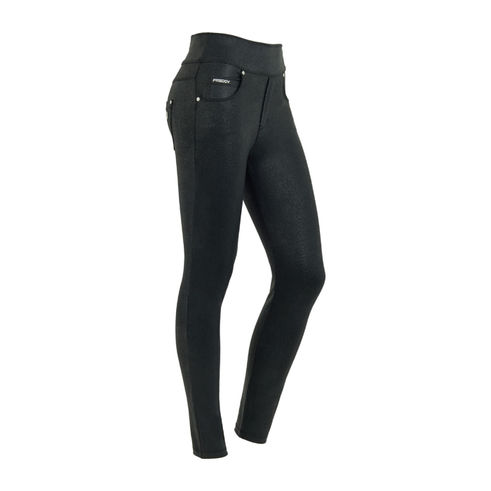 Pantalone skinny vita media senza bottoni in similpelle