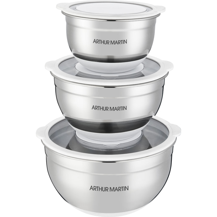 Set de 3 bols melangeurs inox blanc