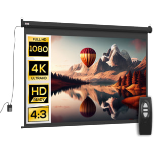 Ecran de projection motorisé home-cinéma format 4:3 100 pouces 203L x 152H cm noir