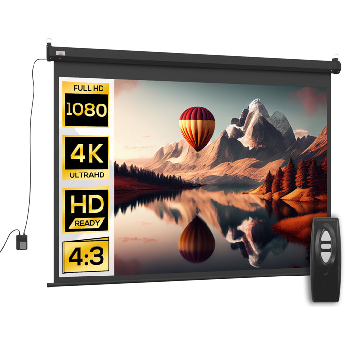 Ecran de projection motorisé home-cinéma format 4:3 100 pouces 203L x 152H cm noir