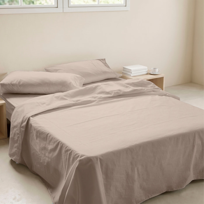 Juego de Sábanas Lisas - 100% Microfibra - Incluye 1 o 2 Fundas de Almohada + 1 Sábana Bajera - Beige