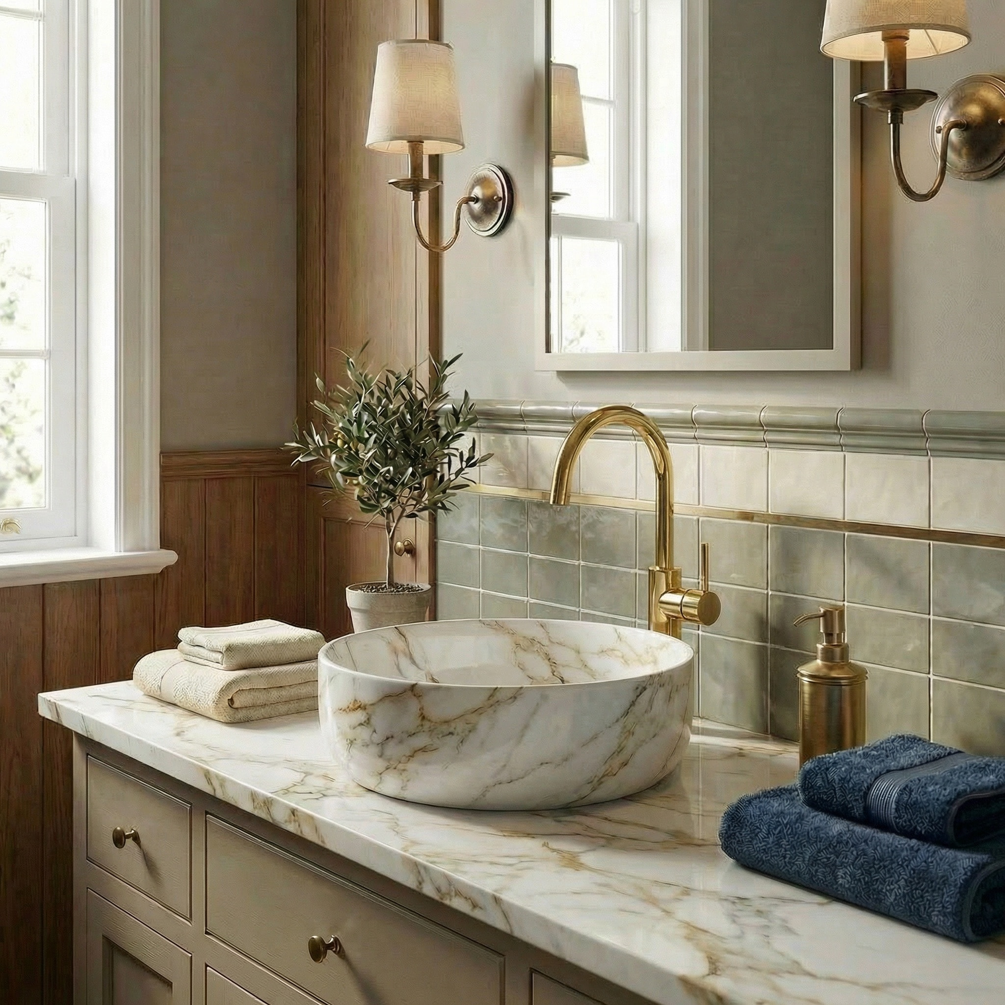 Vasque à poser 39 × 39 cm blanc veiné mat – sans trou - Infinitio  – SATINF3939MR