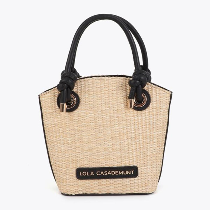 Borsa a mano effetto rafia abbinata ad effetto pelle