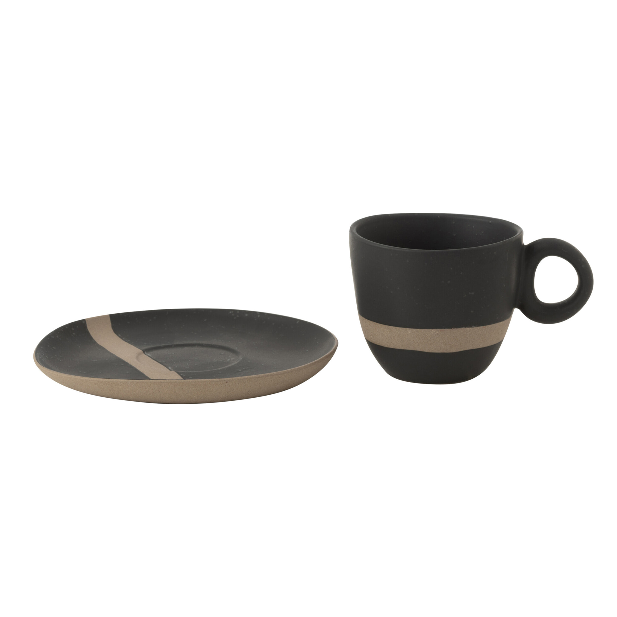 J-Line tasse + sous-tasse - céramique - noir/taupe