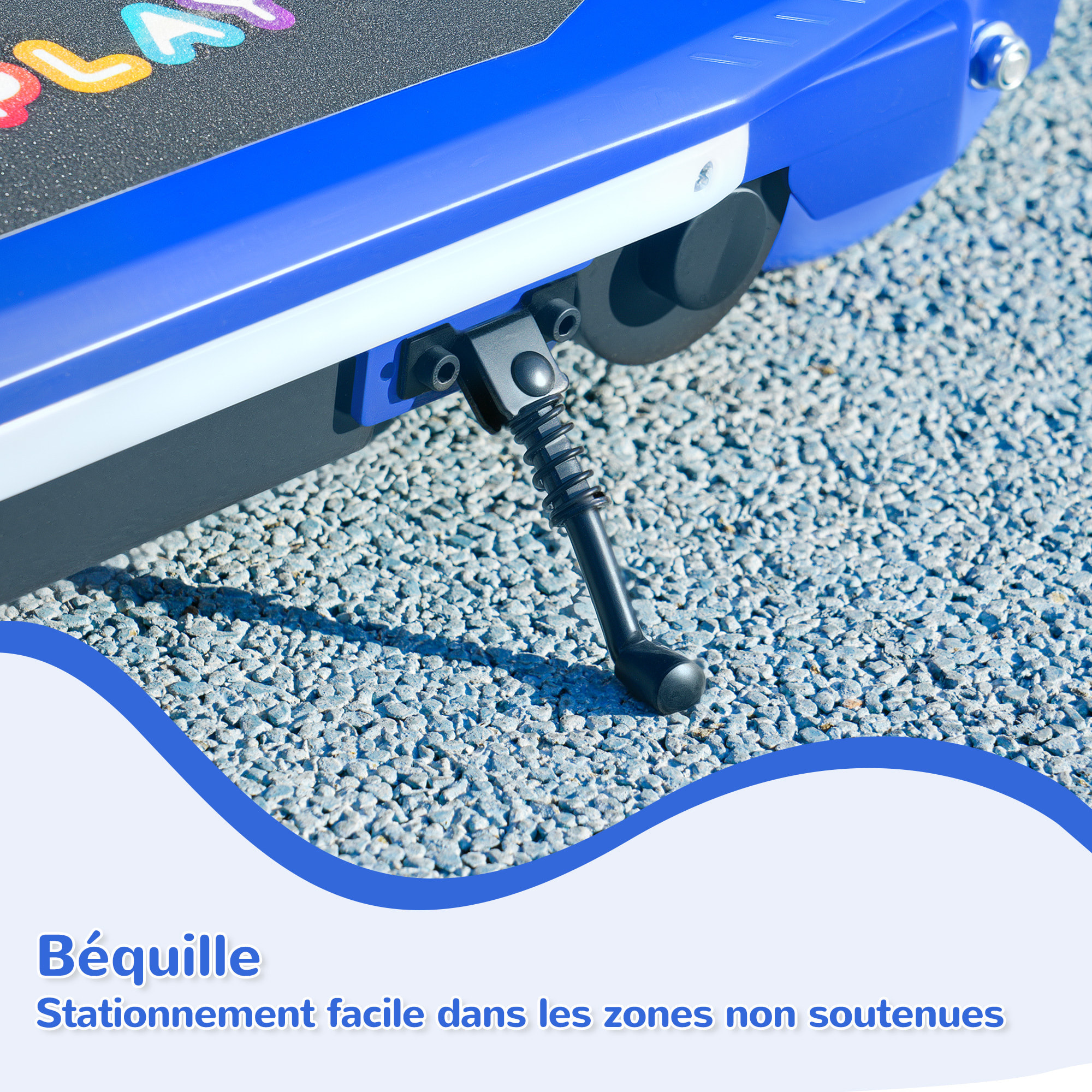 Trottinette électrique enfant LED multicolore max. 10Km/h autonomie 8Km béquille acier bleu