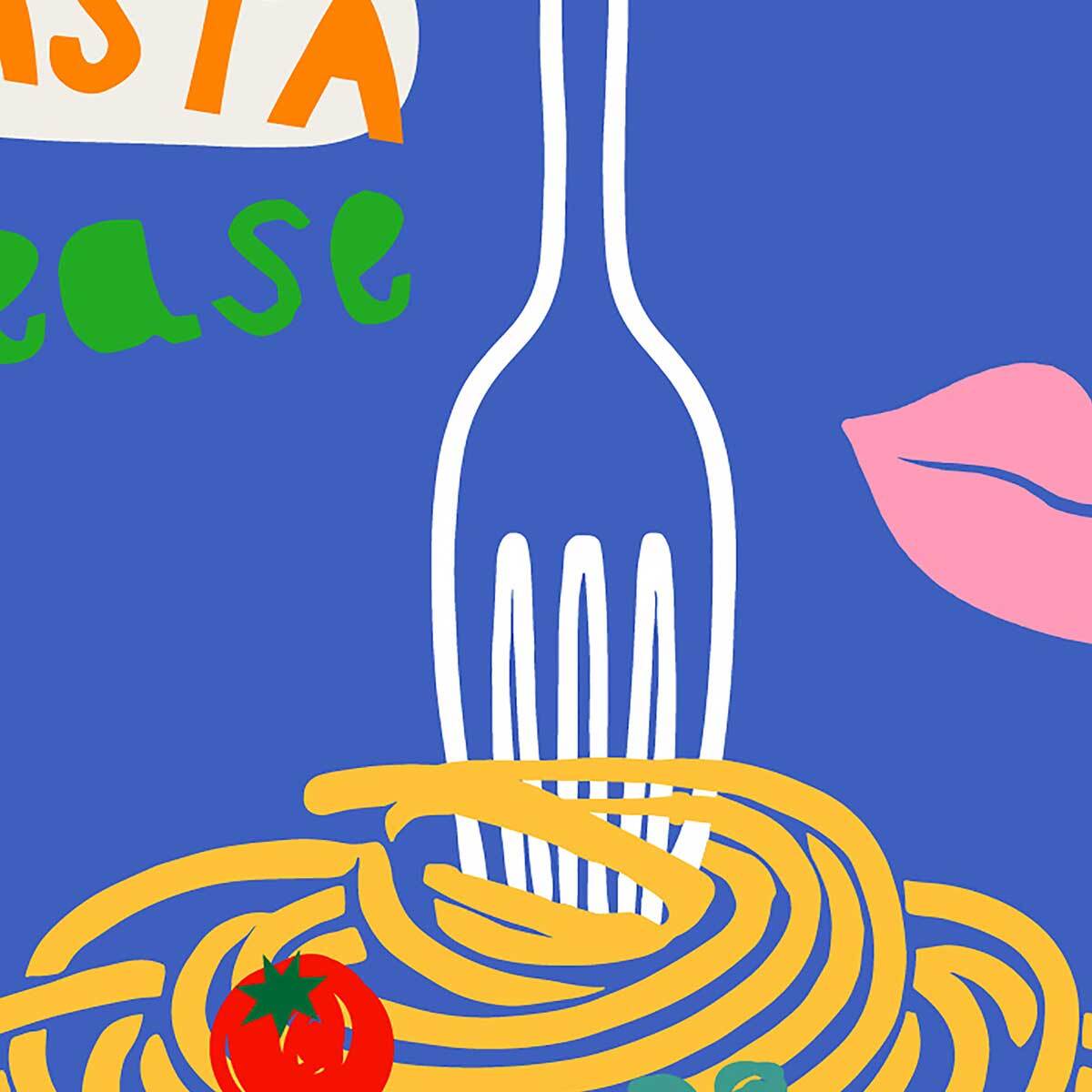 Tableau More Pasta fond bleu Toile imprimée