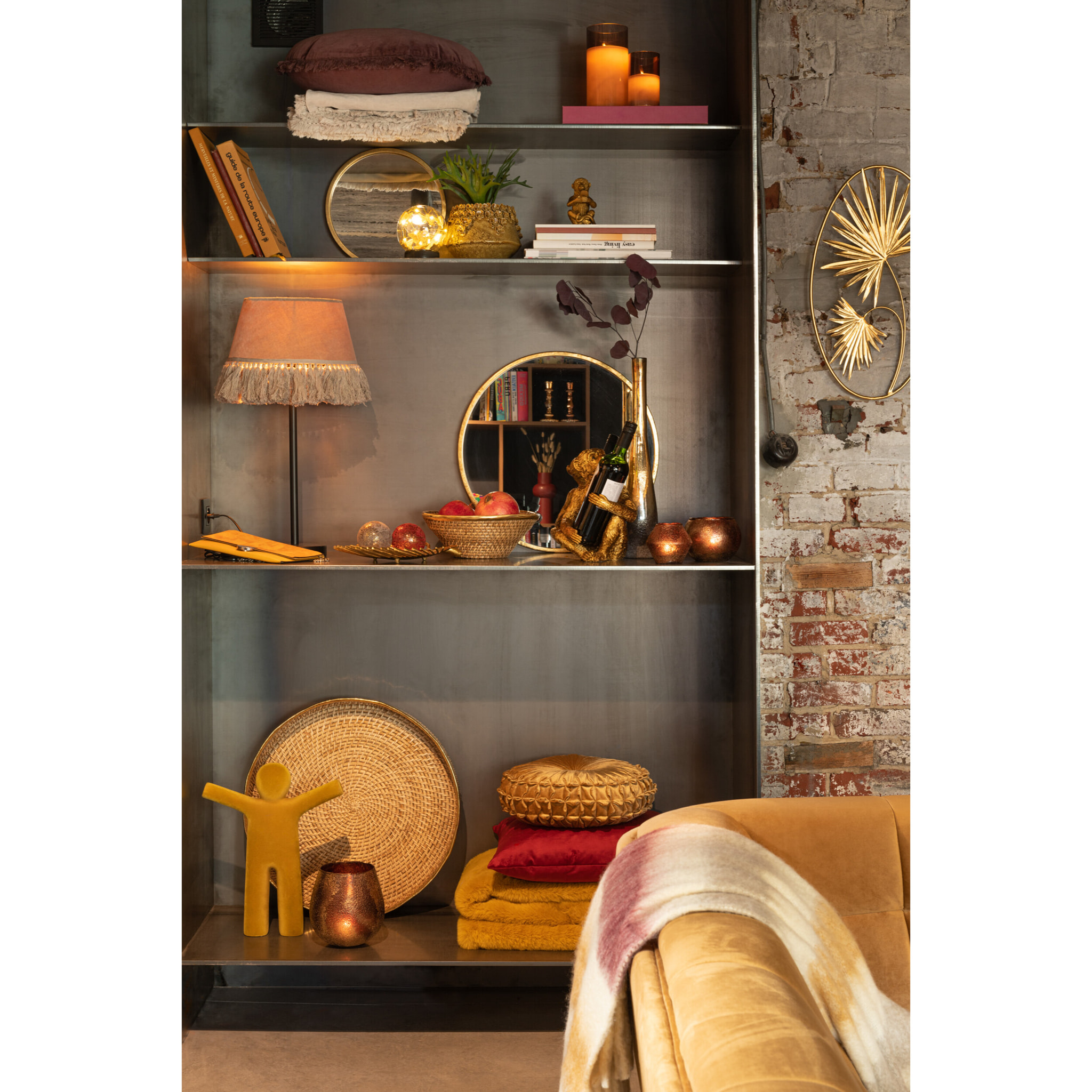 J-Line Miroir Mona Rond Metal/Verre Or Small