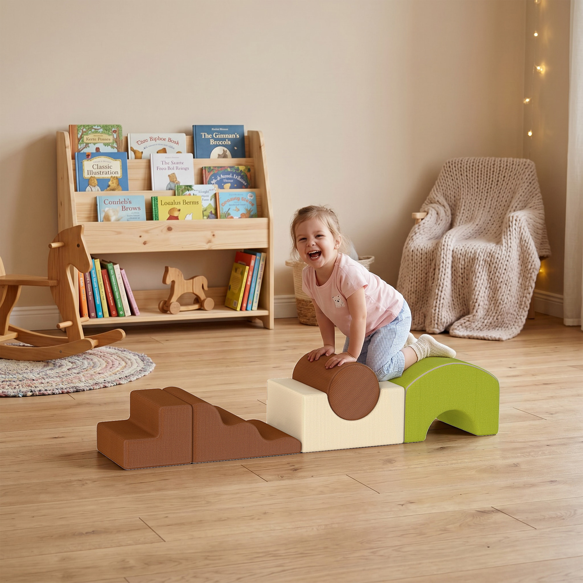 Juego de 5 Bloques de Espuma para Niños, Bloques de Psicomotricidad Infantil con Base Antideslizante, Funda Extraíble, Set de Escalada Suave Interior para Escalar y Gatear, 3-6 Años