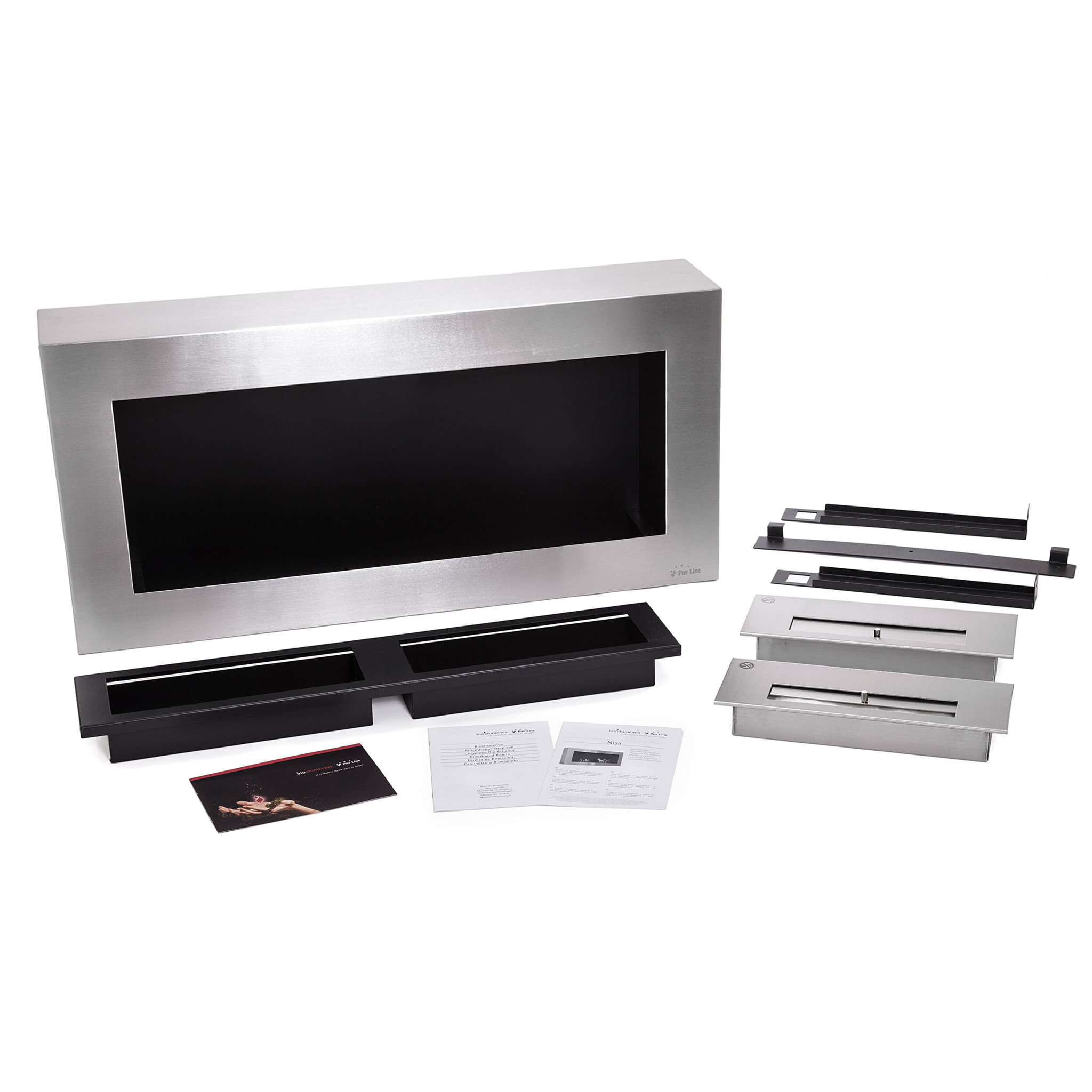 Chimenea de etanol mural de gran anchura en acero y doble llama NISA PURLINE