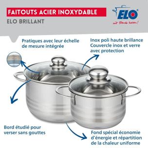 Lot de 3 faitouts en acier inoxydable sans PFAS Elo Brillant