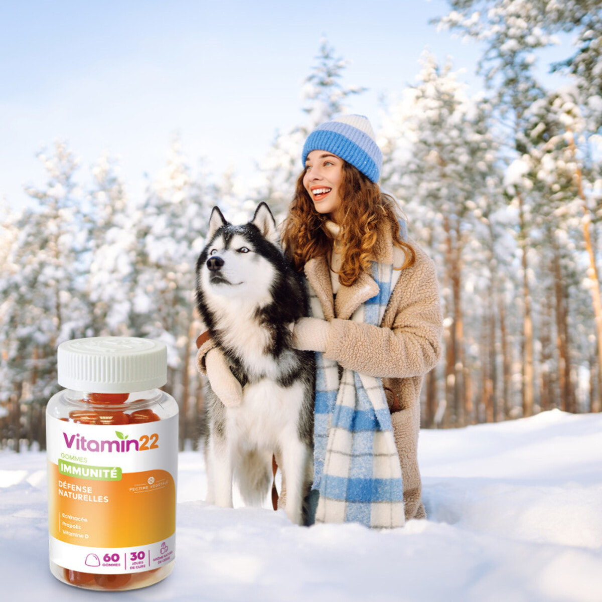 VITAMIN'22 - Gommes immunité - à Base de Vitamine D, Propolis et Échinacée - Booste les défenses immunitaires - Au délicieux goût de cerise - 60 gommes