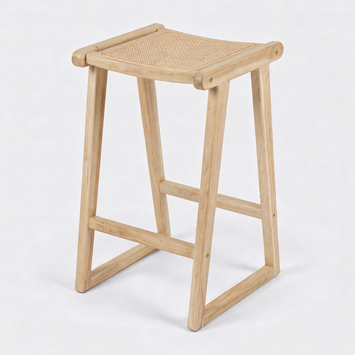 Tabouret pour îlot central 66 cm en teck et rotin naturel - Haida