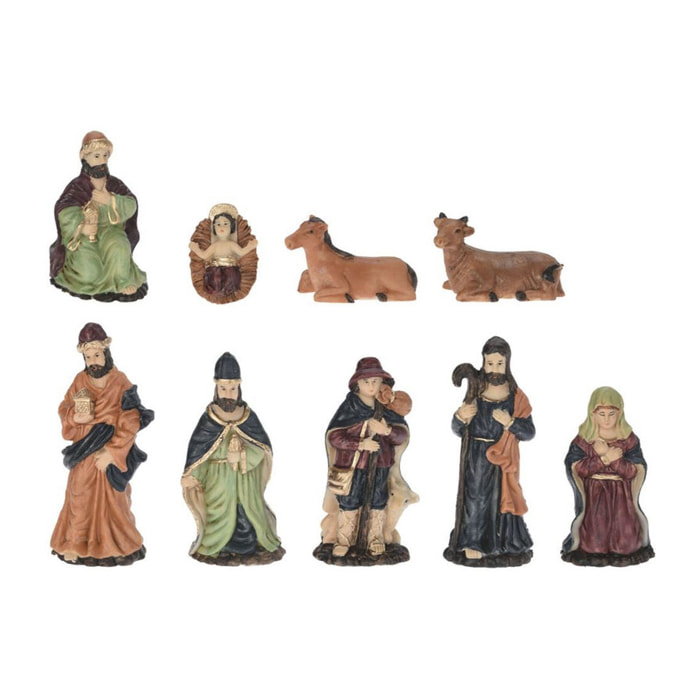 Set de 9 figuritas para belén con detalles realistas y tamaños variados