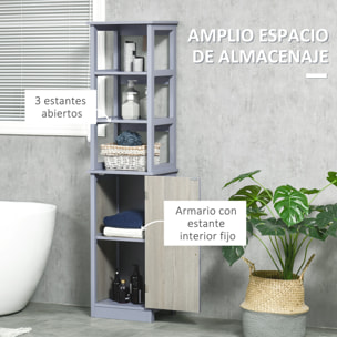 Armario Alto de Baño con 1 Puerta y 3 Estantes Abiertos Mueble Auxiliar de Almacenaje para Salón Cocina Dormitorio Carga 30 kg Antivuelco 40x30x160 cm Gris