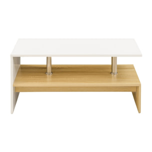 Tavolino moderno bianco e rovere naturale con dettagli in acciaio inox - Celio