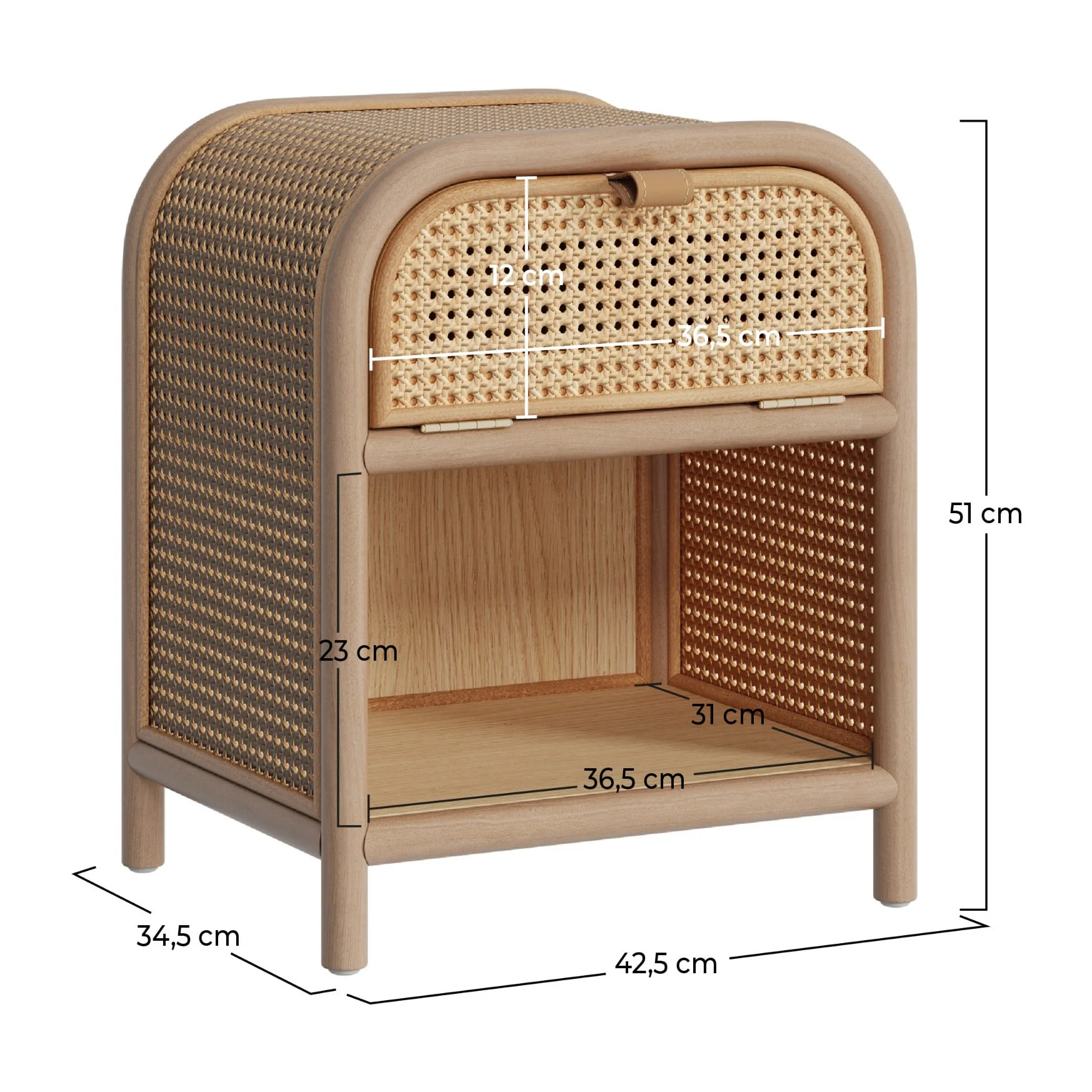 Table de chevet en bois massif, 1 porte et 1 niche - Alata
