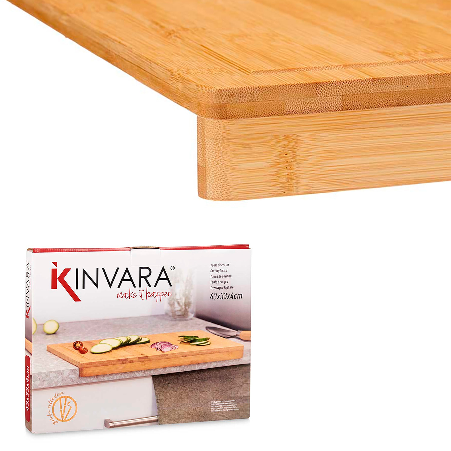 Tabla de cortar de Bambú. Diseño para acoplar a la encimera. 43x33 cm.
