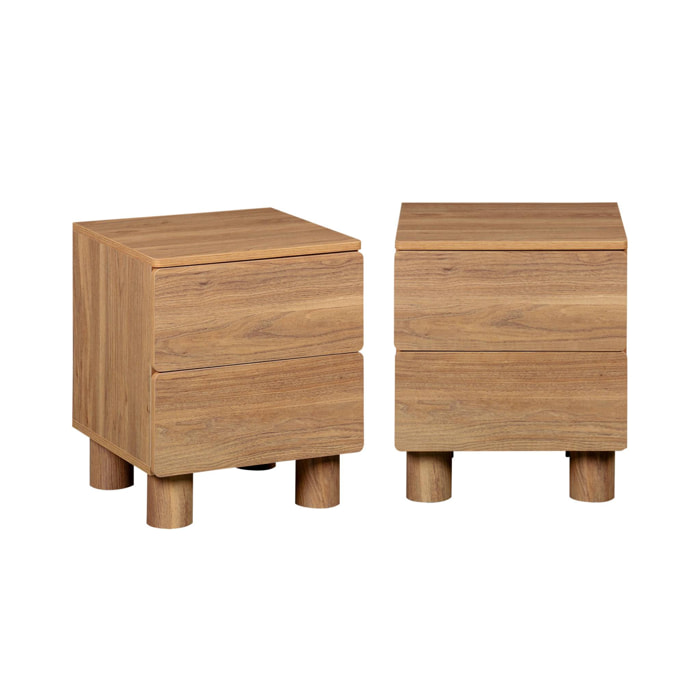 Table de chevet décor bois 2 tiroirs (lot de 2) AYANA