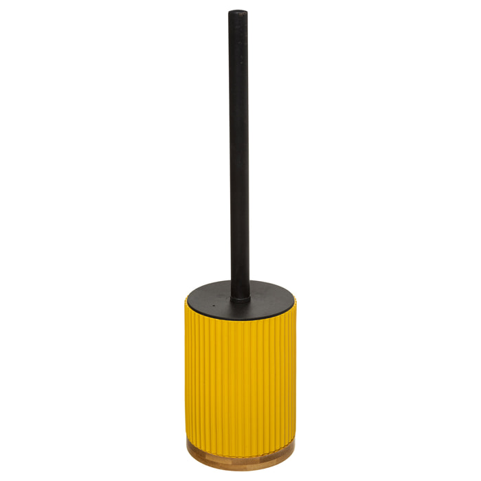 Brosse et pot wc strié - Jaune moutarde