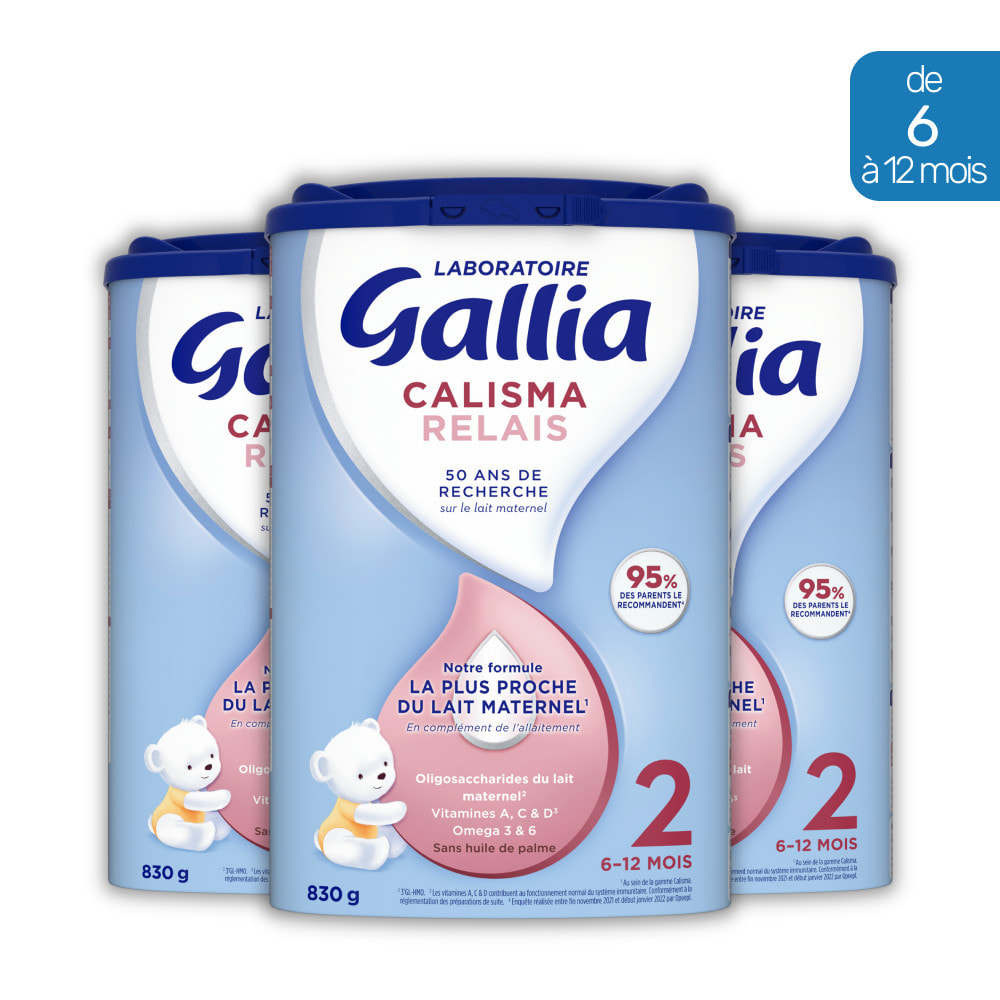 3 Boîtes de Lait en poudre Calisma Relais 2ème âge (3x830g) - Gallia de 6 à 12 Mois