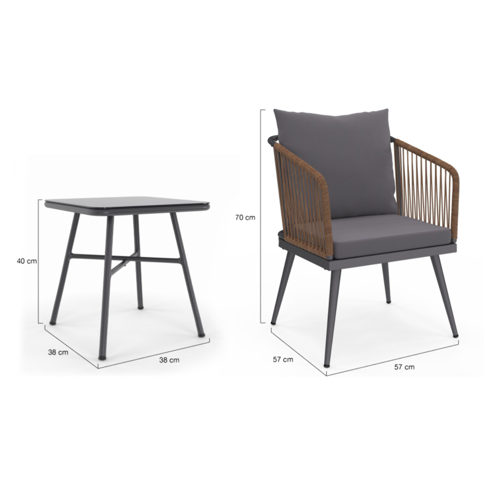 Salon de jardin Florida 2 places gris anthracite et effet rotin