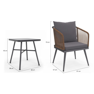 Salon de jardin Florida 2 places gris anthracite et effet rotin