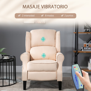 Sillón de Masaje Sillón Relax Reclinable con Mando a Distancia 2 Zonas de Masaje Bolsillo Lateral y Tapizado en Tejido de Ante 78x83x101 cm Crema