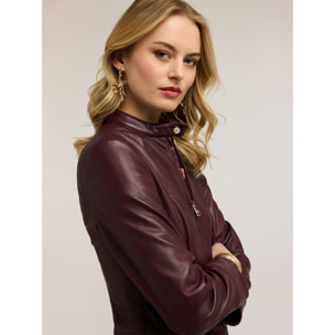 Motivi - Chaqueta corta con cremallera y cuello mao - Burgundy