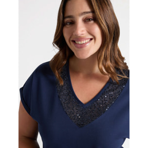 Fiorella Rubino - Camiseta con escote bordado - Azul