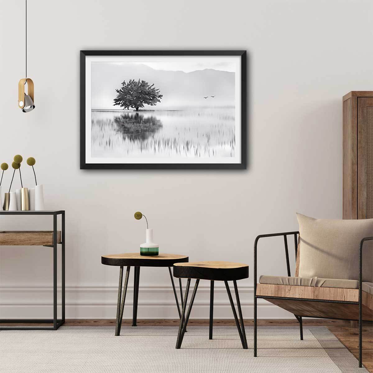 Affiche nature reflets d'eau Affiche + cadre en bois - Noir