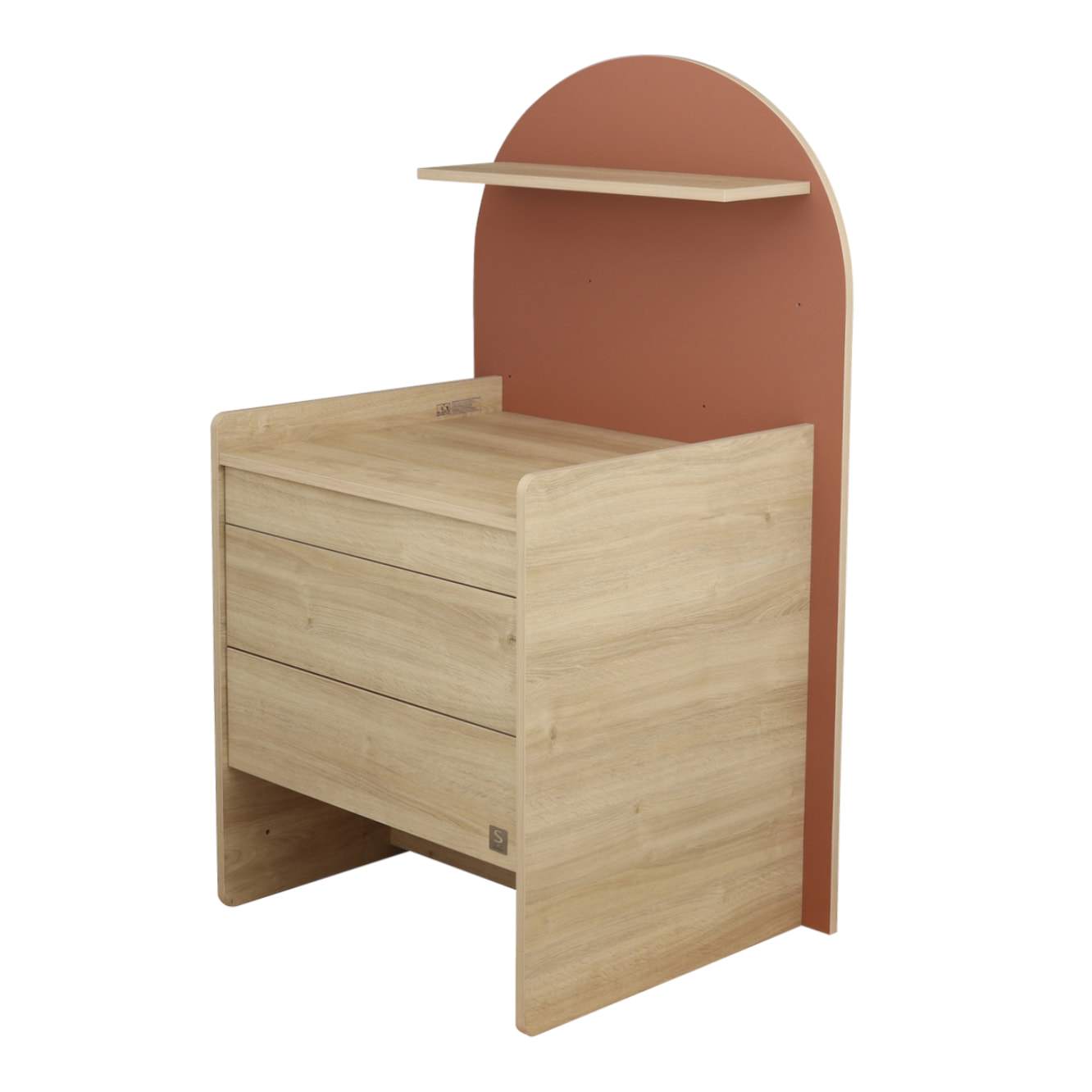 Commode à langer évolutive en bureau - décor bois chêne sépia forme arche
