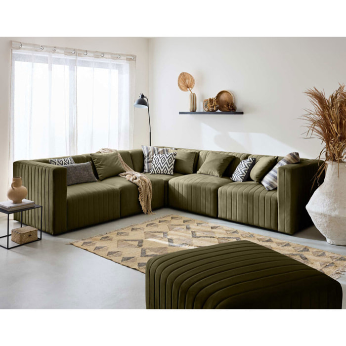 Nova - canapé modulable d'angle réversible - 6 places - avec pouf d'appoint - en velours - Vert