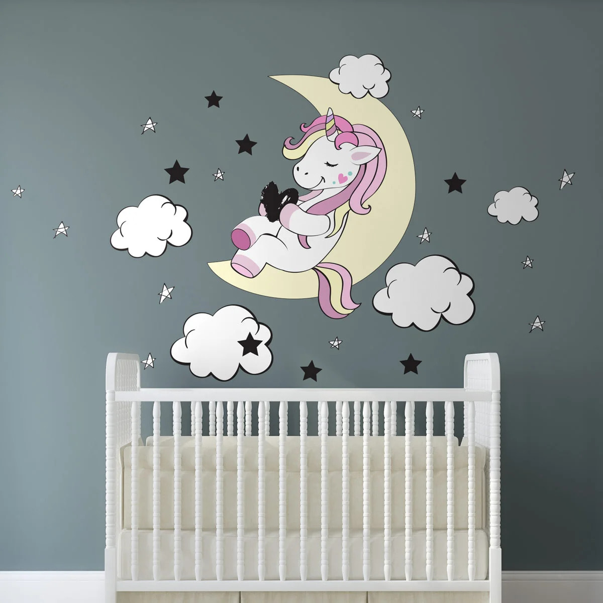 Sticker mural - Ambiance Sticker - LICORNE AMI DE LA LUNE ET DES ÉTOILES - 135x90cm