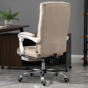 Fauteuil de bureau manager grand confort repose-pied tétière intégrés dossier inclinable lin beige