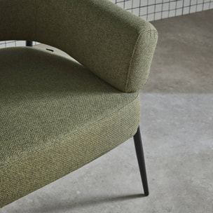 Fauteuil tissu kaki dossier incurvé piétement métal L 81.5 x P 72.5 x H 69 cm - Cristo