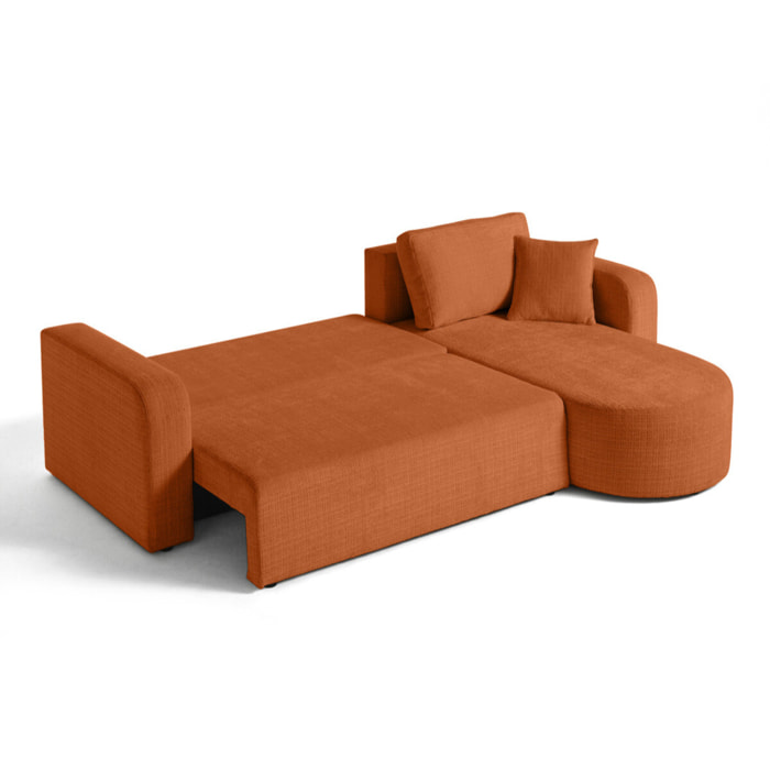 Miro - canapé d'angle réversible - 4 places - convertible avec coffre - en velours texturé - Rouille