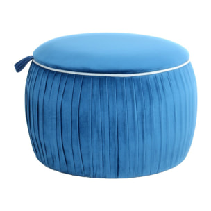 Pouf contenitore rotondo Adoree in velluto blu