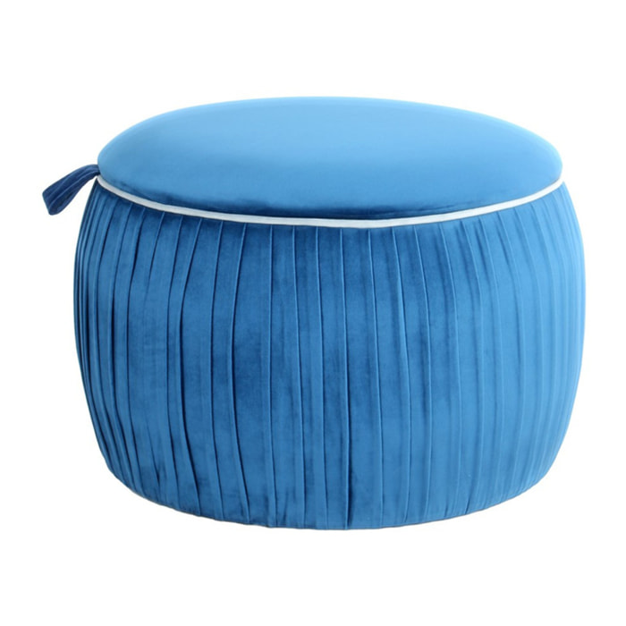 Pouf contenitore rotondo Adoree in velluto blu